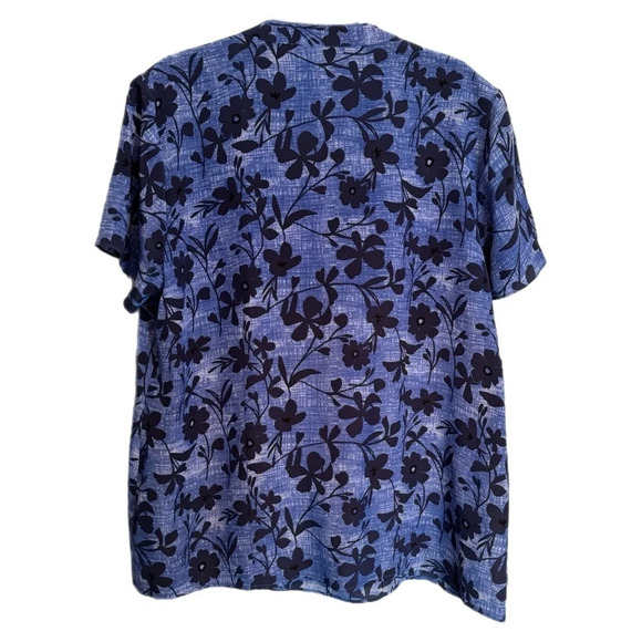 Pendleton 100% Silk Blue Black Floral Ruffle Button Blouse Top Summer  EUC Sz 16 - Picture 3 of 14